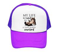My Life Is Ruled by A Tiny Furry Overlord | Kitten Lover Humour Gift for Cat Mum or Dad, Pet Parent, Animal Lover, Adjustable Mesh Cap, Baseball Cap, Hat. (Purple)