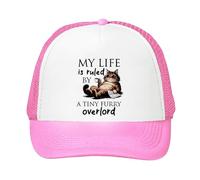 My Life Is Ruled by A Tiny Furry Overlord | Kitten Lover Humour Gift for Cat Mum or Dad, Pet Parent, Animal Lover, Adjustable Mesh Cap, Baseball Cap, Hat. (Pink)