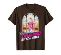 My Lifeguard Walks On Water Jesus Walking Water Bible Verse T-Shirt, Men, Brown, 3X-Large