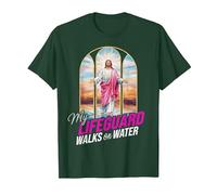 My Lifeguard Walks On Water Jesus Walking Water Bible Verse T-Shirt, Men, Dark Green, Large