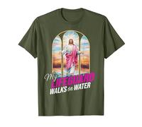 My Lifeguard Walks On Water Jesus Walking Water Bible Verse T-Shirt, Men, Olive Green, X-Large