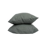 My Linen Home Set of 2 Pillowcases Made of 100% Stonewashed Linen in Dark Green I Envelope Closure I Hypoallergenic, Temperature Regulating and Breathable I Cushion Cover White I For All Seasons