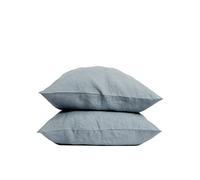 My Linen Home Set of 2 Pillowcases Made of 100% Stonewashed Linen in Grey Blue I Envelope Closure I Hypoallergenic, Temperature Regulating and Breathable I Cushion Cover White I For All Seasons