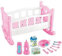 My Little Baby Dolls Bed Kids Age 3+ Pink Rocking Cradle Crib Cot Girls Toy with Accessories