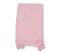 My Little Chick Knitted Baby Wrap Blanket with Pointelle Pattern and Pom-Poms (Pink)