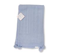 My Little Chick Knitted Baby Wrap Blanket with Pointelle Pattern and Pom-Poms (Sky)