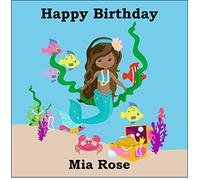 My little Mermaid Square Cake Edible Icing or Wafer Topper 7.5 inch Personalised (Icing)