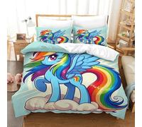 My Little Pony 3D Print Rainbow Unicorn Quilt Cover Duvet Cover Comforter Covers for Teens And Adults Bedding Set Soft Microfiber with Zipper Closure with Pillow Cases 3 Pieces Single（140x200cm）