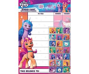 My Little Pony A3 Reward Chart Includes 56 Sparkly Stickers | Wipe-Clean Chart | Official Licensed Product | Stickers are Reusable on Non-Porous Surfaces | Great for Girls Age 3+ | Kids Reward Chart