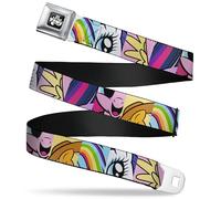 My Little Pony Belt, Seatbelt Buckle Belt, My Little Pony Mane Six Character Close Up Blocks Multi Color, Adjustable, Multicolor, 1.0" Wide - Fits Pant Size 20-36