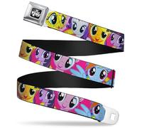 My Little Pony Belt, Seatbelt Buckle Belt, My Little Pony Mane Six Eye Expressions Close Up Multi Color, Adjustable, Multicolor, 1.5" Wide - Fits Pant Size 32-52