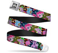 My Little Pony Belt, Seatbelt Buckle Belt, My Little Pony Ponies and Spike Poses Rays Black Multi Color, Adjustable, Multicolor, 1.5" Wide - Fits Pant Size 32-52