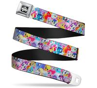 My Little Pony Belt, Seatbelt Buckle Belt, My Little Pony Ponies Expressions Stacked, Adjustable, Multicolor, 1.0" Wide - Fits Pant Size 20-36