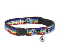 My Little Pony Breakaway Cat Collar | Rainbow Dash Text and Poses Rainbow Streak Durable Adjustable Bell ID Tag Ring