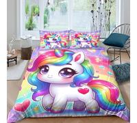 My Little Pony Quilt Cover Comforter Covers 3D Printed Rainbow Unicorn Duvet Cover for Boys Girls with Pillow Cases Soft Microfiber Bedding Set with Zipper Closure 3 Pieces Double（200x200cm）
