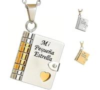 My Little Star Book Necklace - A Letter for My Daughter - 6-Page Flip-Open Pendant with Loving Engraved Messages - Adjustable 18k Gold/Silver Necklace - Gift for Daughter from Mom and Dad