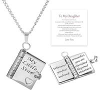 My Little Star Book Necklace for Daughter - 6-Page Flip-Open Pendant from Mom & Dad - Adjustable Silver 18k Gold Necklace with Loving Engravings - Meaningful Jewellery Keepsake