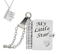 My Little Star Book Necklace for Daughter, My Incredible Daughter Little Star Book Necklace, Openable Adjustable Books Necklaces, 6 Pages of Engraved Information Books Necklaces (Silver)