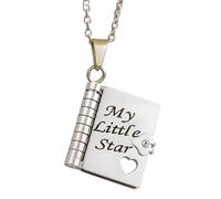 My Little Star Book Necklace, Personalized Adjustable Openable Book Necklace with 7 Pages, A Letter to My Daughter Pendant, Gold Silver Books Pendant Gift of Love (Silver)