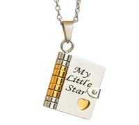 My Little Star Book Necklace, Personalized Adjustable Openable Book Necklace with 7 Pages, A Letter to My Daughter Pendant, Gold Silver Books Pendant Gift of Love (Mixed Color)