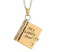 My Little Star Book Necklace, Personalized Adjustable Openable Book Necklace with 7 Pages, A Letter to My Daughter Pendant, Gold Silver Books Pendant Gift of Love (Gold)