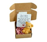 My Little Worry Bear Hug in a Box - Handmade Mini Positive Resin Teddy with Encouragement Card & Red Heart, Cute Pocket Hug Emotional Support Gift for Graduation Birthday Kids Adults Women (Brown)