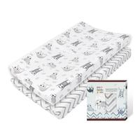 My Little Zone Changing Pad Cover Chevron and Sloth - Cotton Changing Table Mattress Pad for Baby - Neutral, Grey and White, 2 Pack