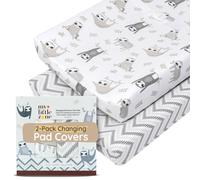 My Little Zone Changing Pad Cover Chevron and Sloth - Cotton Changing Table Mattress Pad for Baby - Neutral, Grey and White, 2 Pack