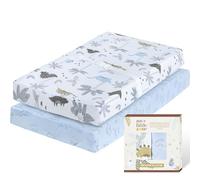 My Little Zone Changing Pad Cover Dinosaur - Changing Table Mattress Pad, Blue and White, 2 Pack