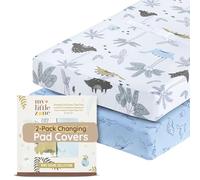 My Little Zone Changing Pad Cover Dinosaur - Changing Table Mattress Pad, Blue and White, 2 Pack