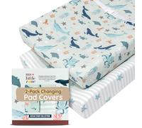 My Little Zone Nautical Changing Pad Cover Boy for Boys - Cotton Changing Table Mattress Pad for Baby - Ocean Whales, Narwhals and Star Fishes, 2 Pack