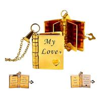 My Love Book Necklace, To My Wife Love Book Necklace with 6 Pages Engraved Information, Openable Multi Layer Books-Shaped Pendant, My LoveNecklace Jewelry Gift for Women (Gold)