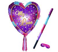 My Love heart pinata with stick - for party smashing game - Big 41cm x 38cm