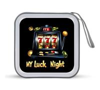 My Luck Night Casino Gambling CD Holder Case 40 Capacity Plastic DVD Wallet Zippered Storage Sleeves Hard Box
