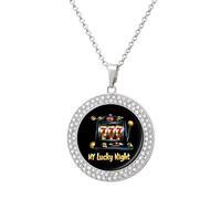 My Lucky Night Casino Gambling Round Pendant Necklaces for Women Alloy Rhinestone Jewelry Custom Picture Necklace