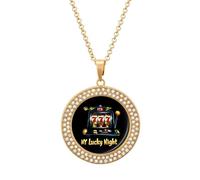 My Lucky Night Casino Gambling Round Pendant Necklaces for Women Alloy Rhinestone Jewelry Custom Picture Necklace
