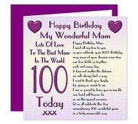 My Mam 100th Happy Birthday Card - Lots of Love to The Best Mam in The World - 100 Today