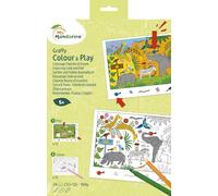 MY MANDARINE GY165C - A Graffy Colour & Play Notebook with 24 Drawings (12 Coloured Sheets & 12 Colouring Pages) 160g - from Age 5 - Hunt and Seek - Zoo