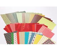 My Mandarine LOTCREA2C - Pack À la Découverte du Papier - Kit Créatif Origami Noël avec Papiers Rouge 12x12 cm, Glit’s Paper Vert/Marron & Feuilles Souvenirs d’Enfance Pour Loisirs Créatifs Enfants