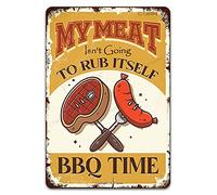 My Meat Isn'T Going To Rub Itself Bbq Time Vintage Tin Sign, Retro Metal Poster Art Wall Home Decores, Rust Free Aluminum, Fade Resistant, Easy Mounting, Indoor/Outdoor Use Retro Metal Tin Sign 8X12 Inches