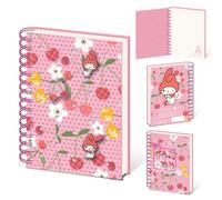My Melody Cherry Blossom Charm Pins Notebook, Official Licensed Sanrio A5 Journal with Collectible Character Pin Badges, Cute Kawaii Writing Notebook for School, Study, Desk, Fan Gift