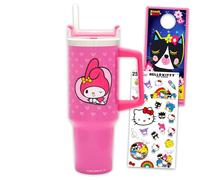 My Melody Stainless Steel 40 Oz Tumbler with Handle for Kids Adult Bundle | Sanrio 12" Double-Walled Insulated Tumbler, Cup with Straw Summer Travel for Girls Stickers, More | My Melody Water Bottle