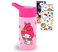 My Melody Stainless Steel Water 14 Oz Bottle for Kids Adults Bundle | Sanrio 6" Durable Metal Tumbler Spill-Proof Cup with Straw for School Girls Plus Stickers, More | My Melody Water Bottle