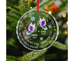 My Mind Still Talks to You Personalized Butterfly Memorial Christmas Ornament Custom Name My Heart Still Looks for You Glass Ornaments Remembrance Gifts for Family Loss of Loved One Mom Dad