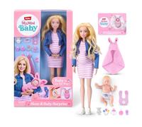 My Mini Mom & Baby Surprise (Brittany) By ZURU | Newborn with soft swaddle, bottle, bib & baby accessories, realistic nurturing play, collect all 3, play & display, kids gift