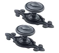MY MIRONEY 2Pcs Vintage Cabinet Knob with Backplate 1.18" Diameter Black Traditional Retro Round Drawer Knobs Zinc Alloy Hardware Cupboard Wardrobe Pull Handles Door Knobs