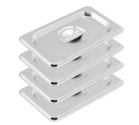 MY MIRONEY 4PCS 1/9 Size Steam Table Pan Cover Stainless Steel Solid Pan Lid with Handle Silver Buffet Pan Lids Catering Food Pan Cover Hardware (7.09" x 4.45")