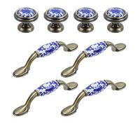 MY MIRONEY Blue and White Porcelain Ceramic Pulls and knobs Chinese-style Handles,Suitable for Cabinets, Drawers, Wardrobes, Screws Included,3" Hole Centers 4 PCS & 1.26" Single-hole Round 4 PCS