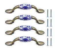 MY MIRONEY Drawer Pull Ceramic and Zinc Alloy Cabinet Handles 3" Hole Center Classical Handle 4 PCS with Screws for Drawers, Kitchen Cabinets, Cloakroom Doors and Other Furniture