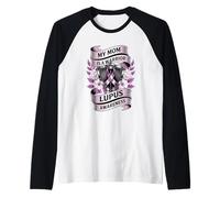 My Mom is A Warrior Lupus Awareness Ribbon Shield Raglan Baseball Tee